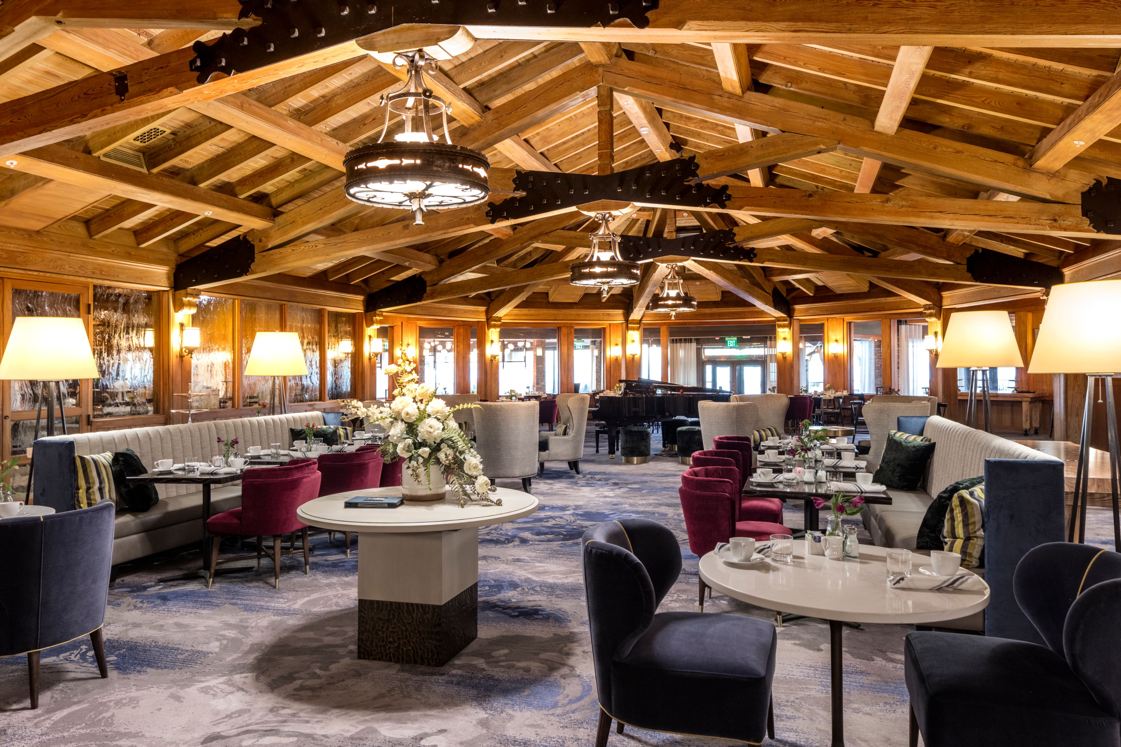 a room with tables and chairs