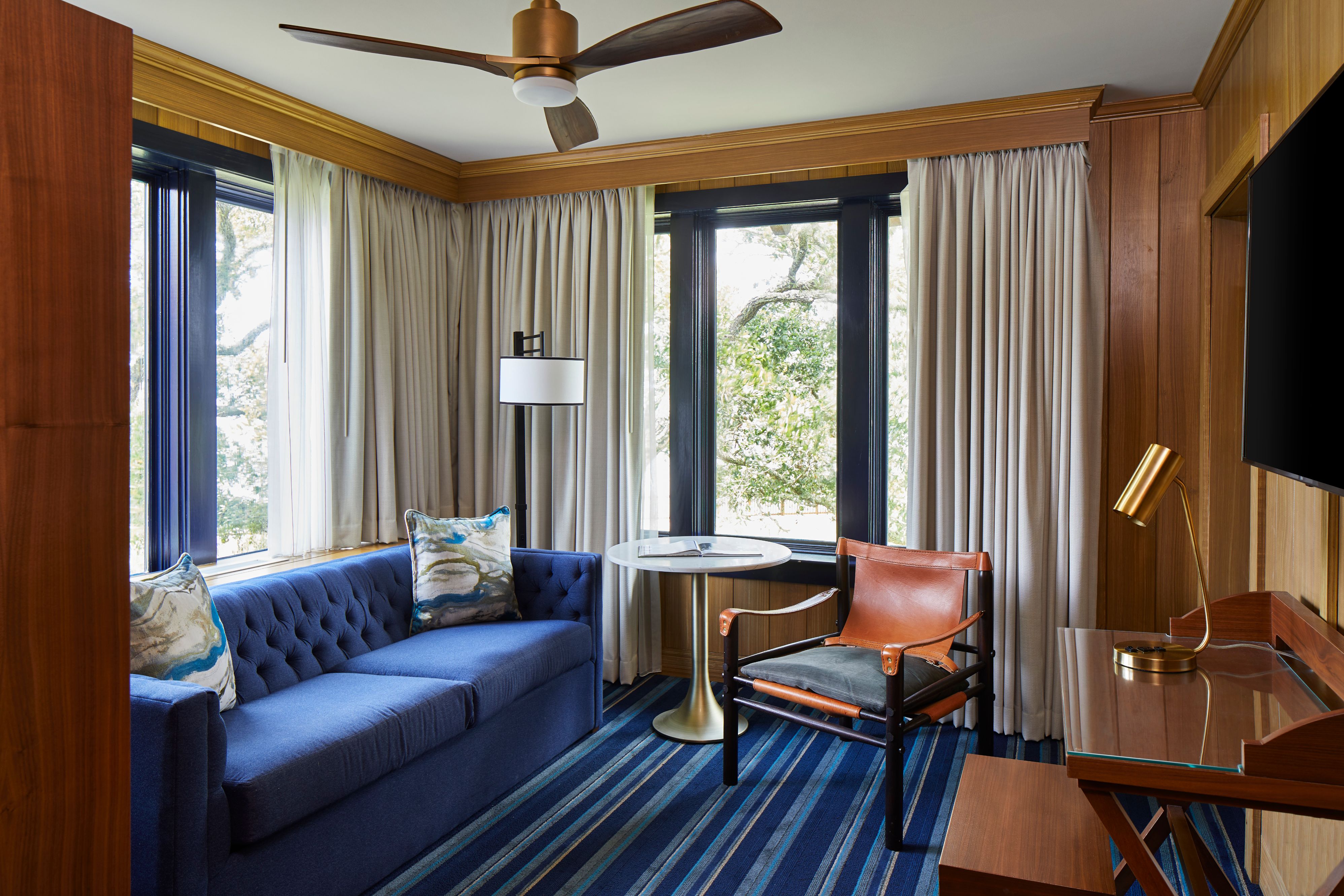 a room with a couch and a table