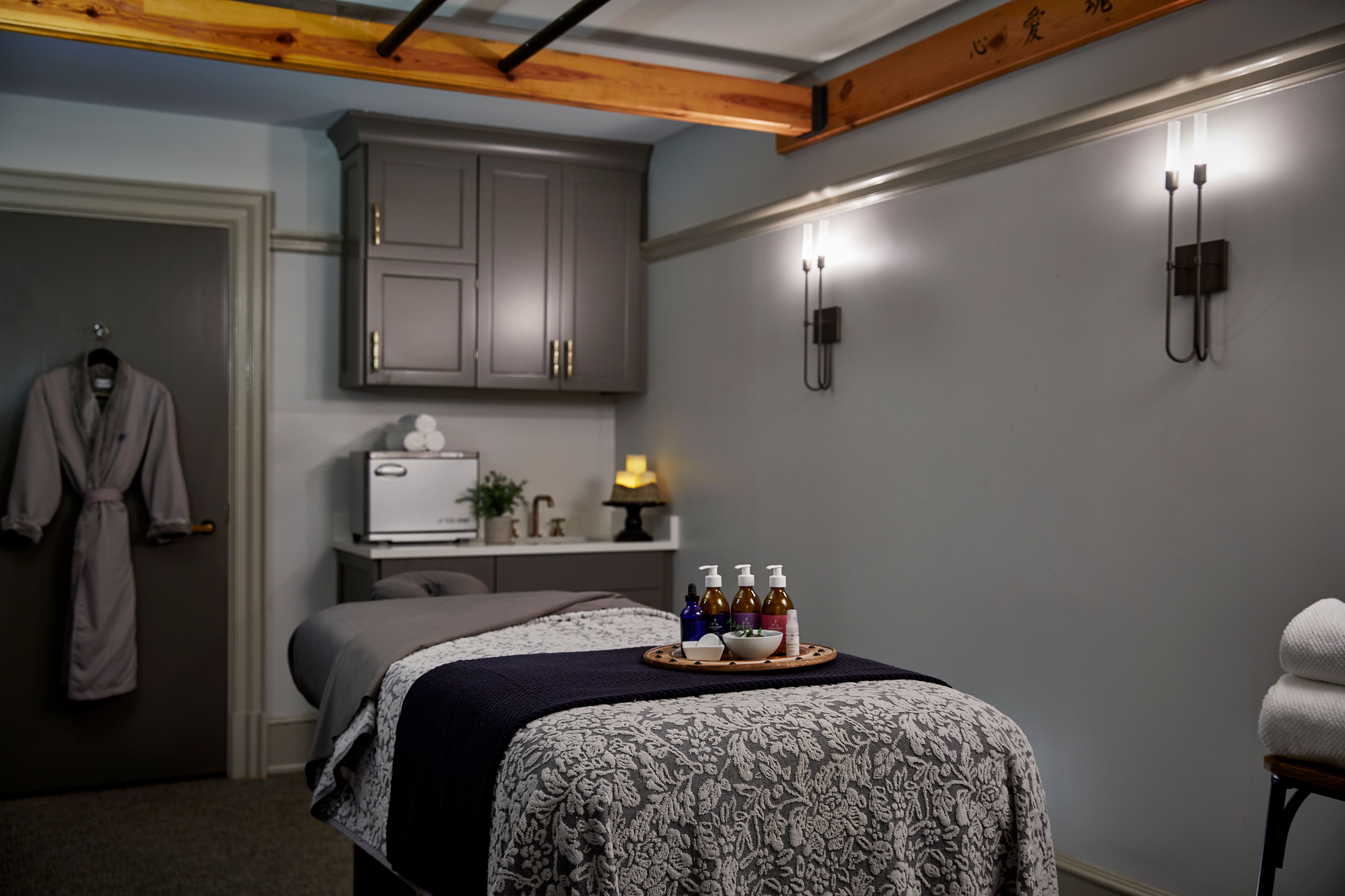 a massage table in a room