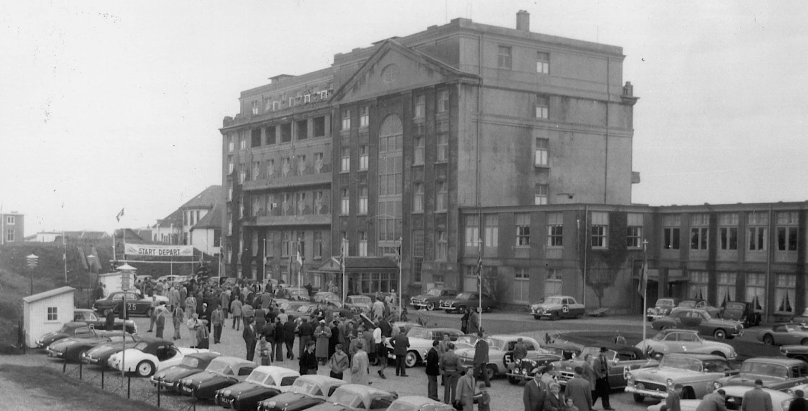 a group of people outside a building
