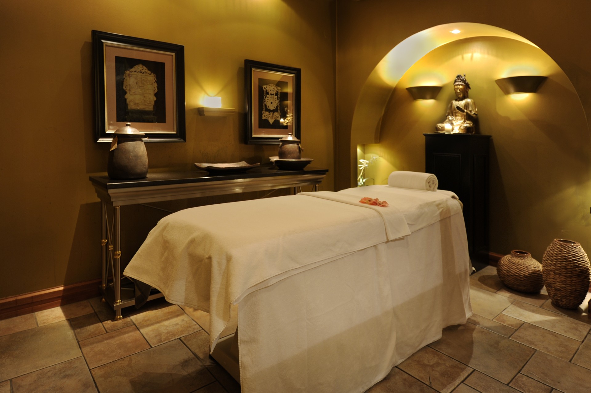 a massage table in a room