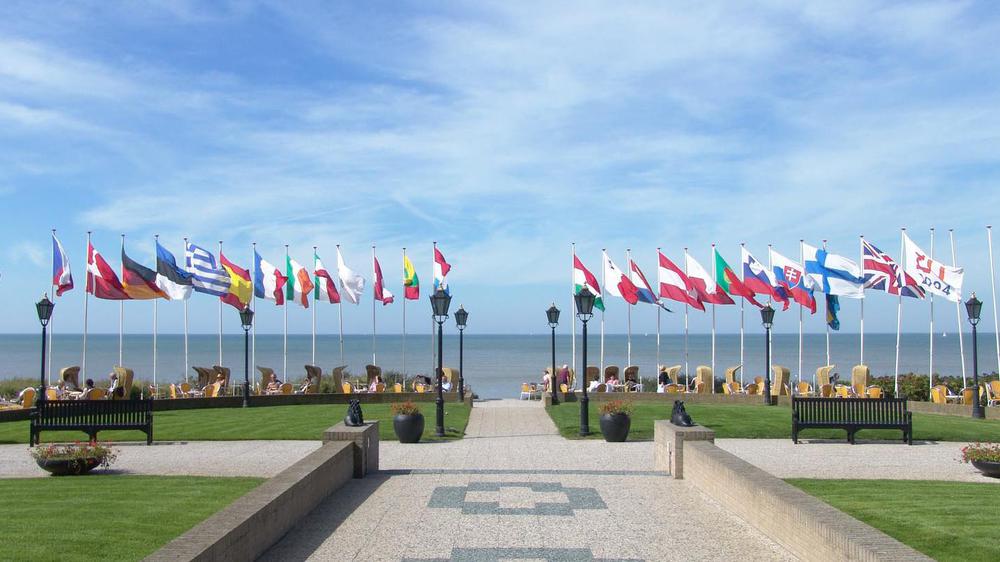 flags flying in the wind