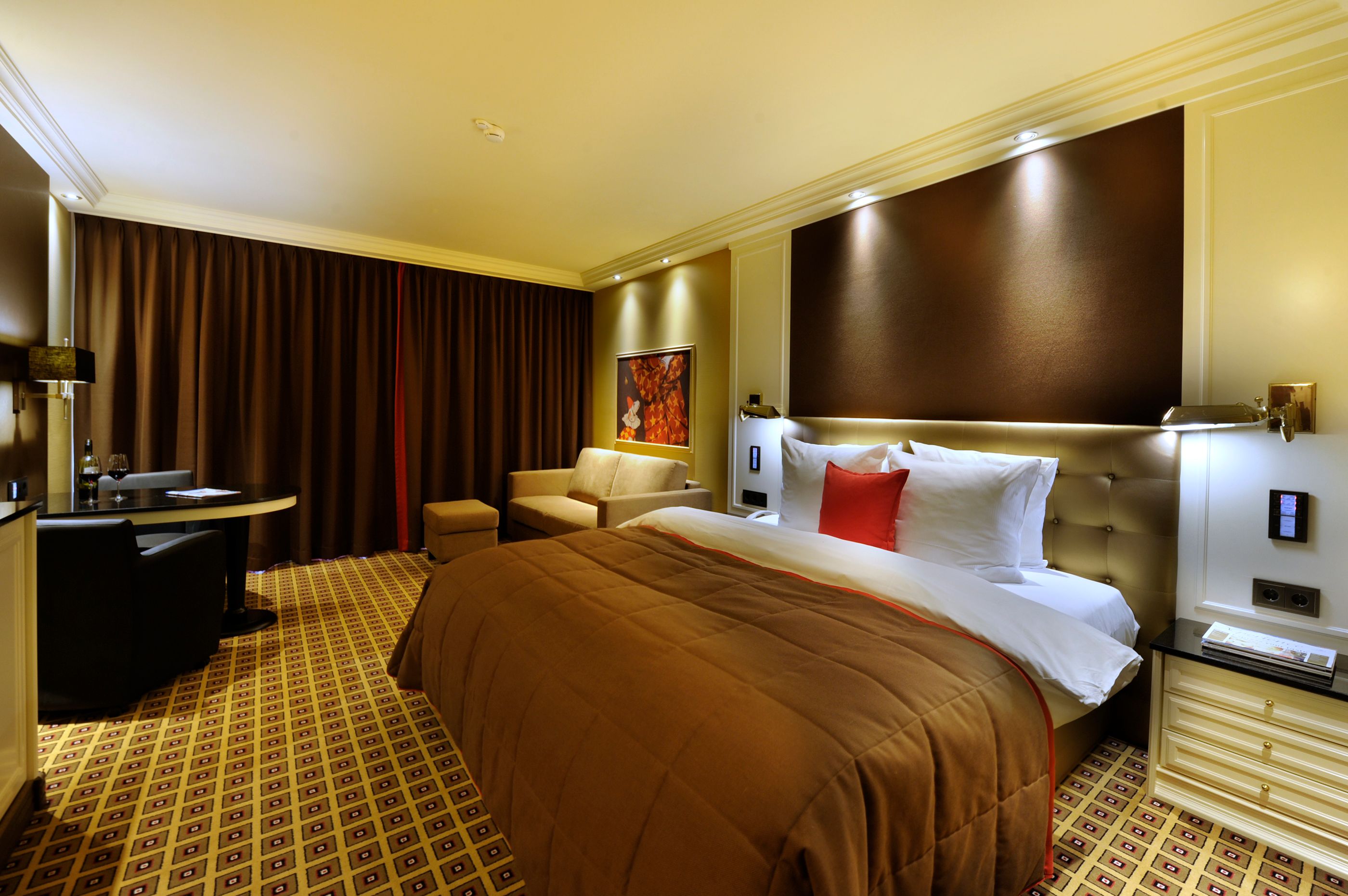 a room with a bed and a table
