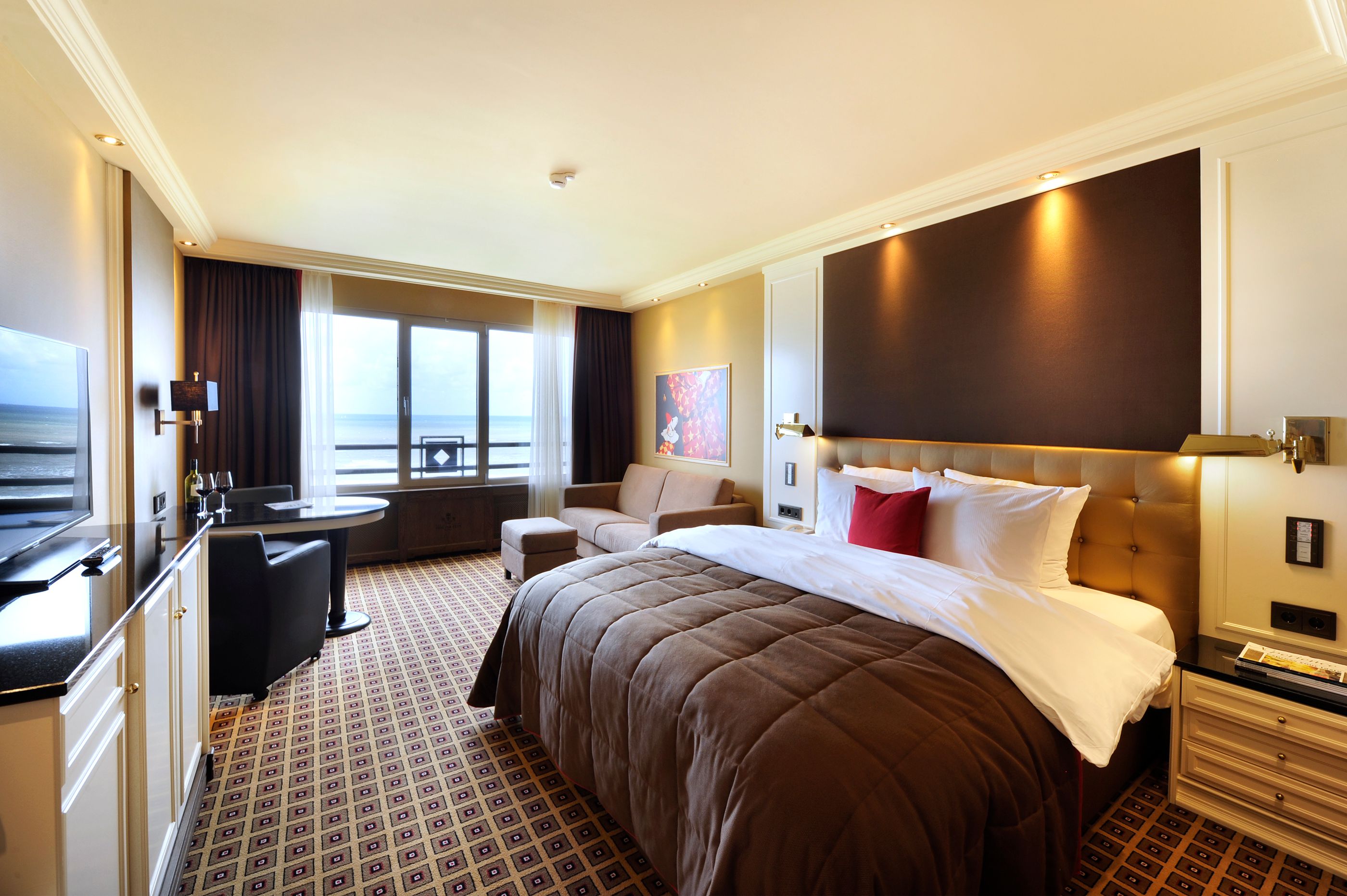 a room with a bed and a table