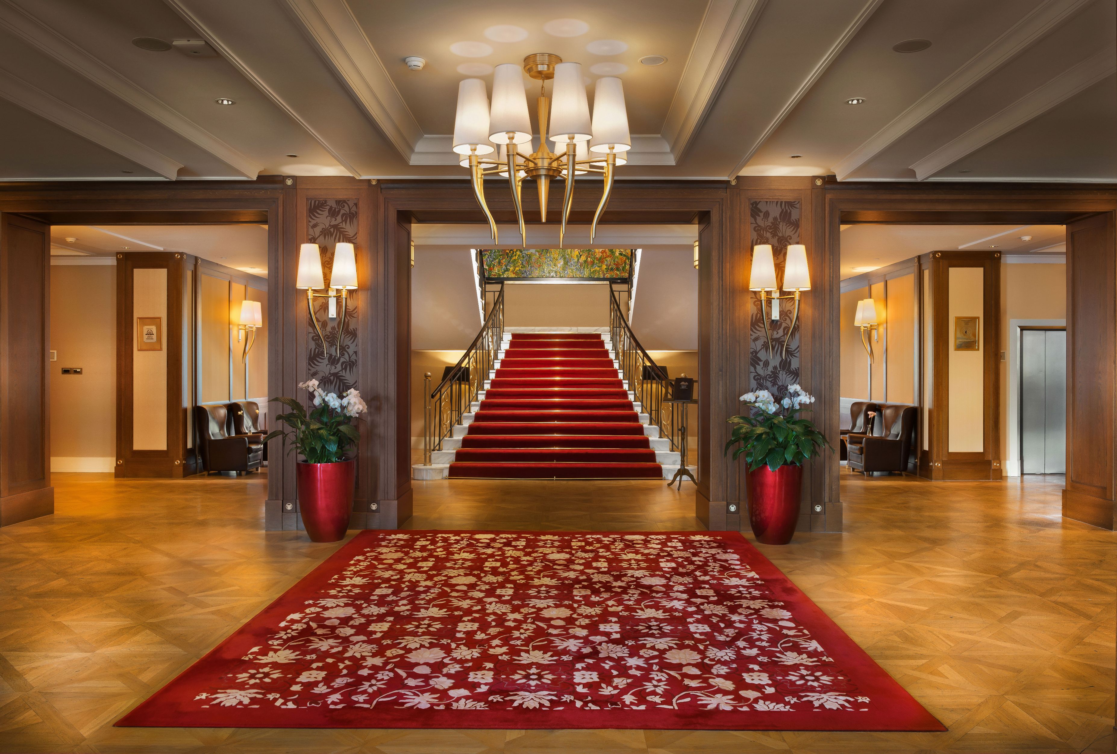 a red carpet in a lobby