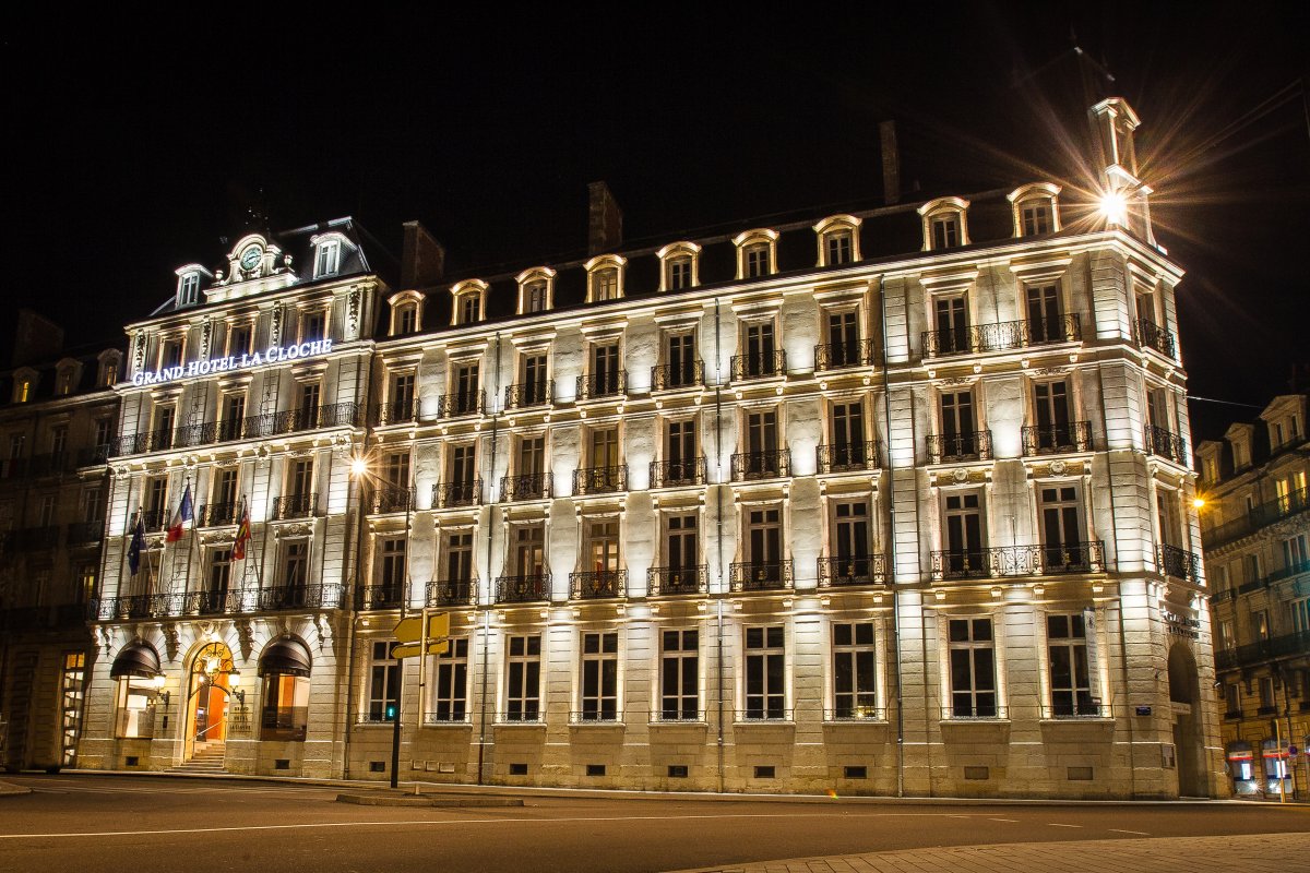 a building with lights on it