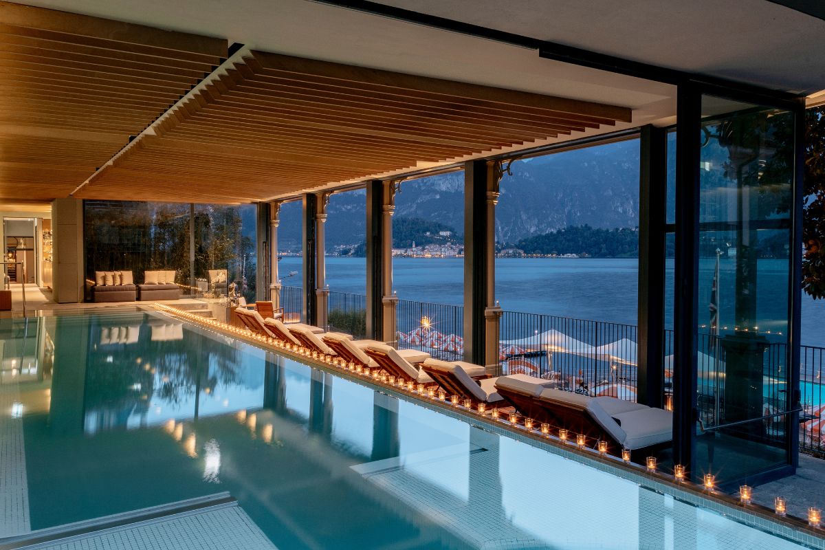 a pool with candles on it