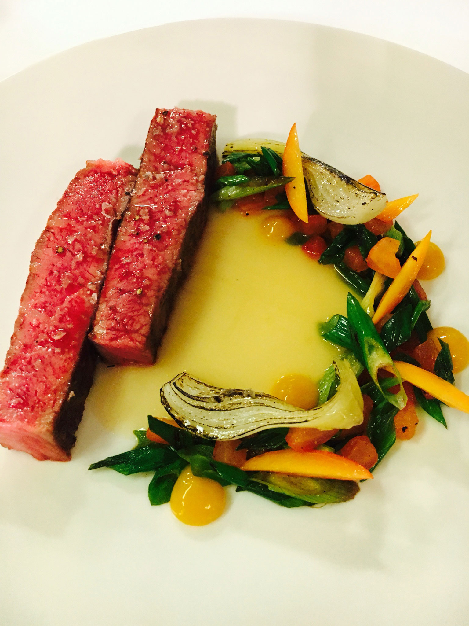a plate of food with meat and vegetables