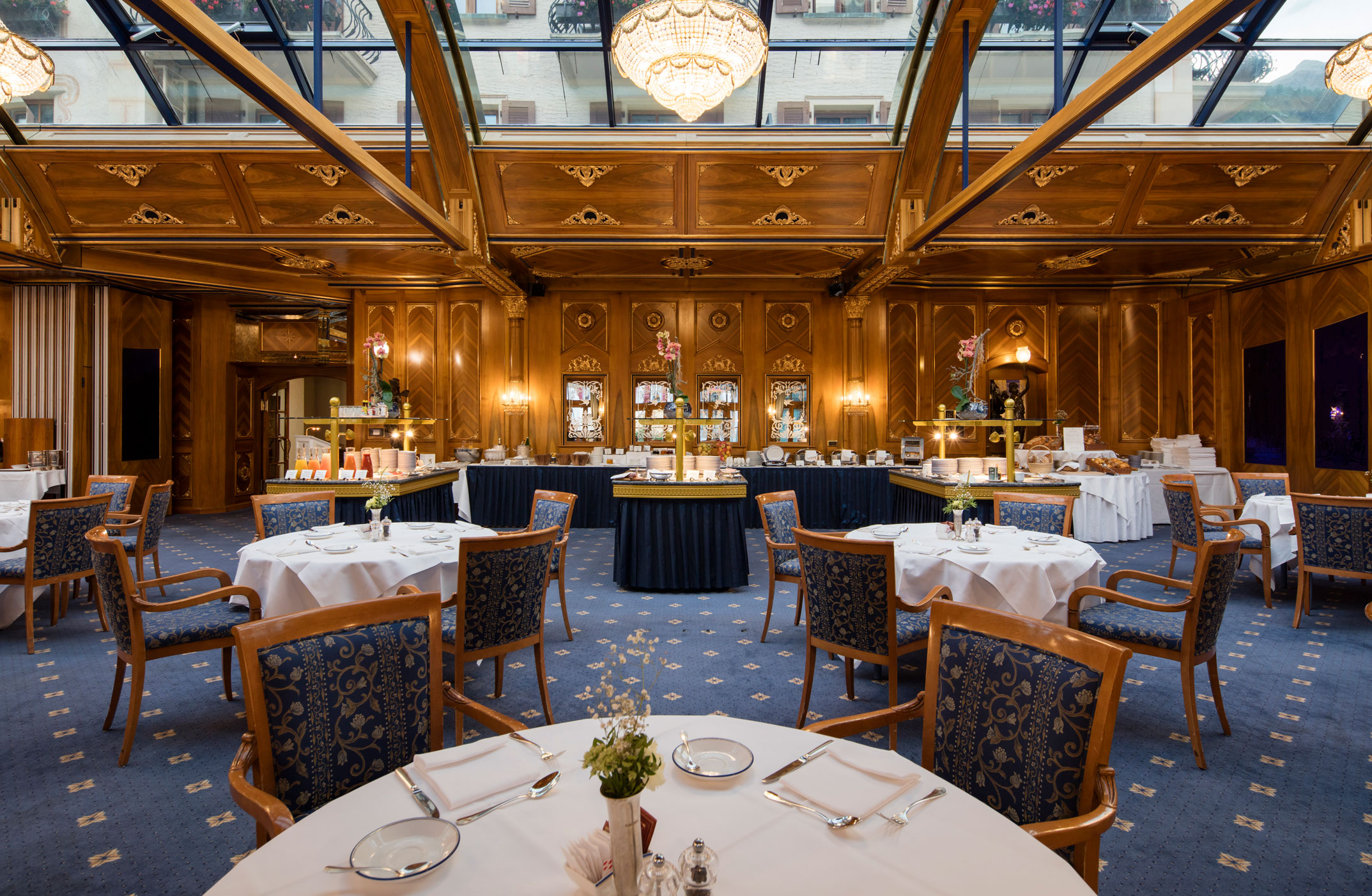 a room with tables and chairs