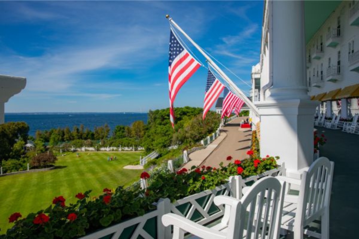 a flag on a balcony