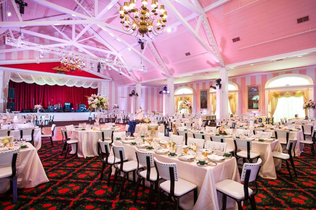 a large room with tables and chairs