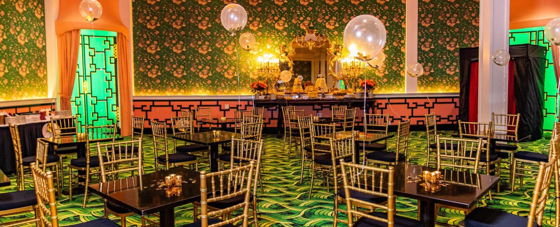 a room with tables and chairs
