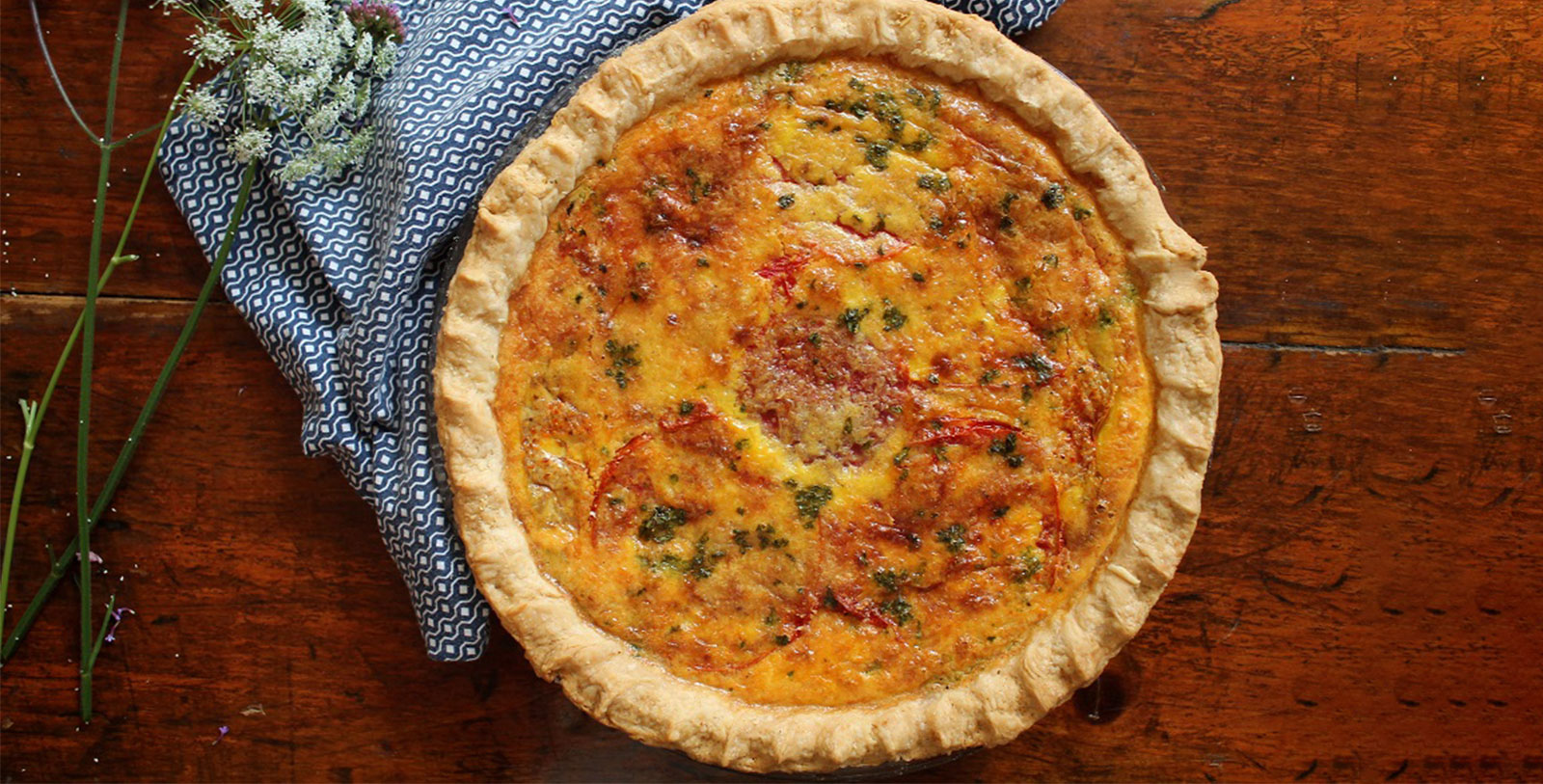 a quiche on a table
