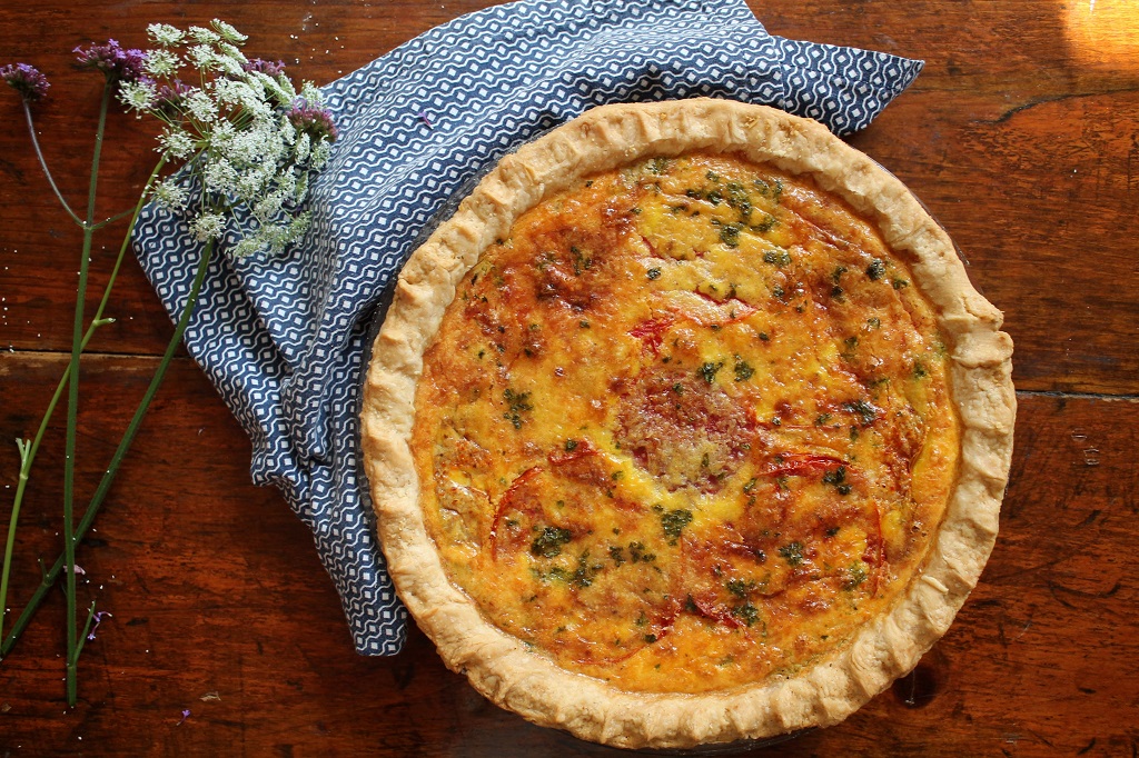 a quiche on a table
