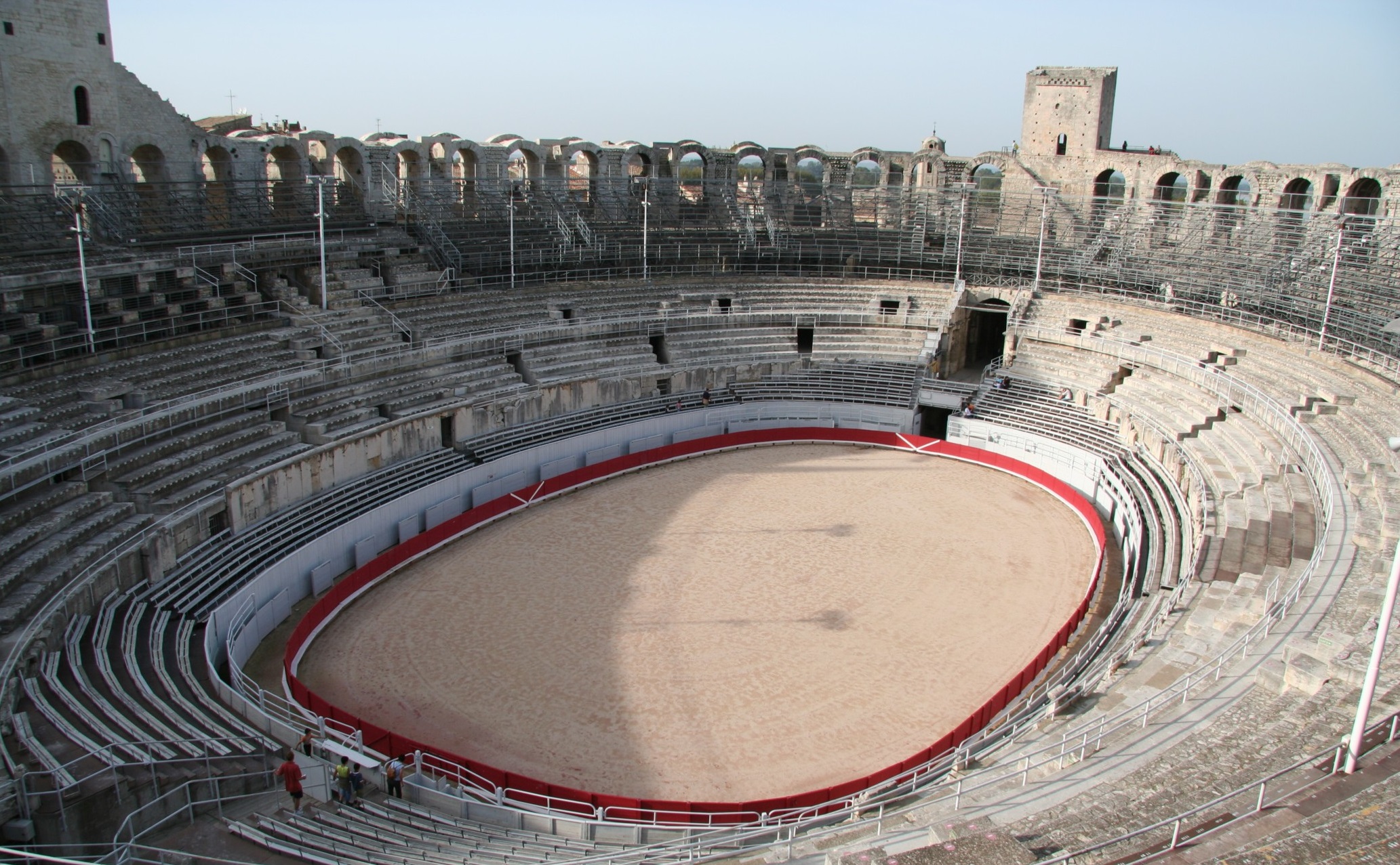 an arena with a red circle