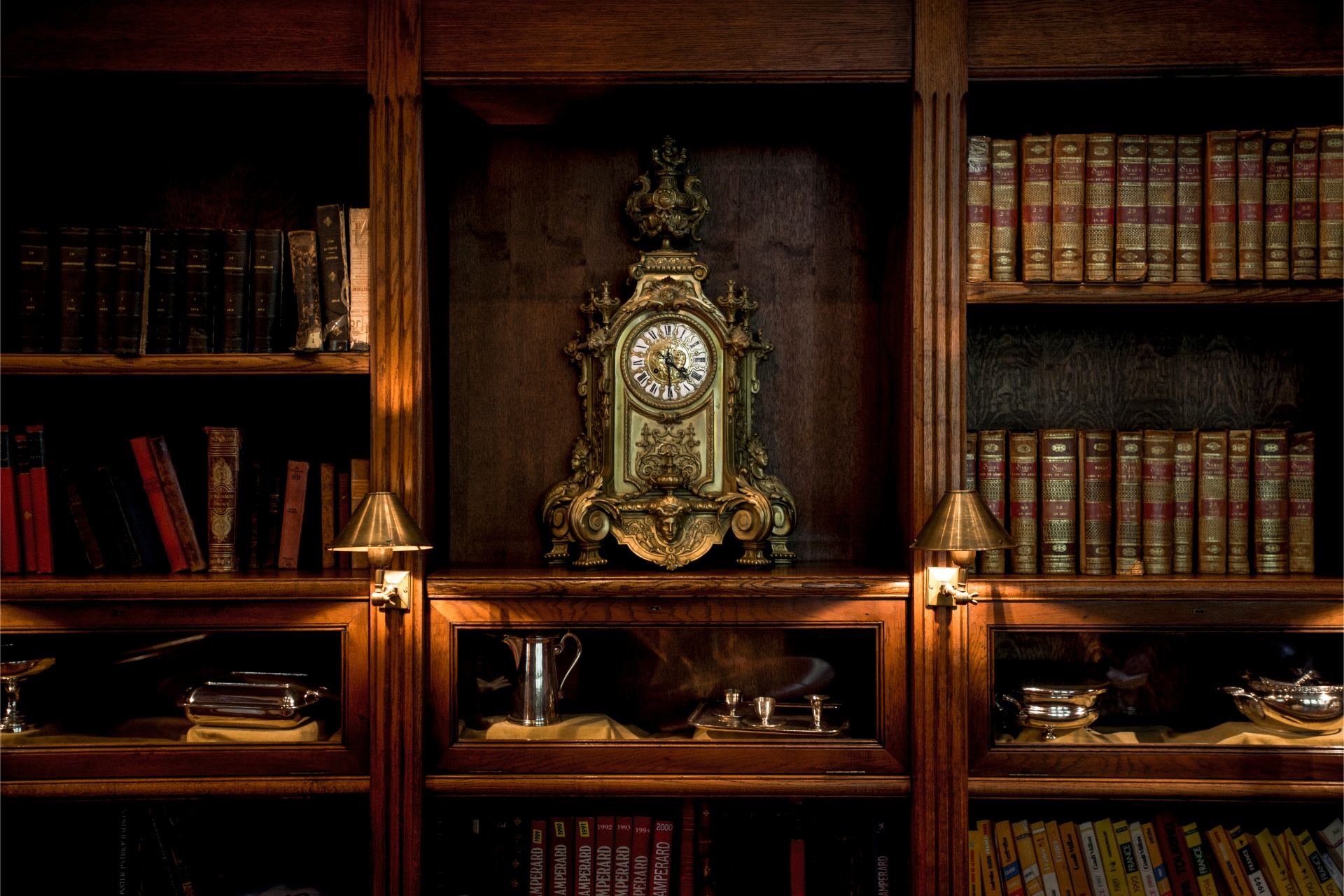 a clock on a shelf