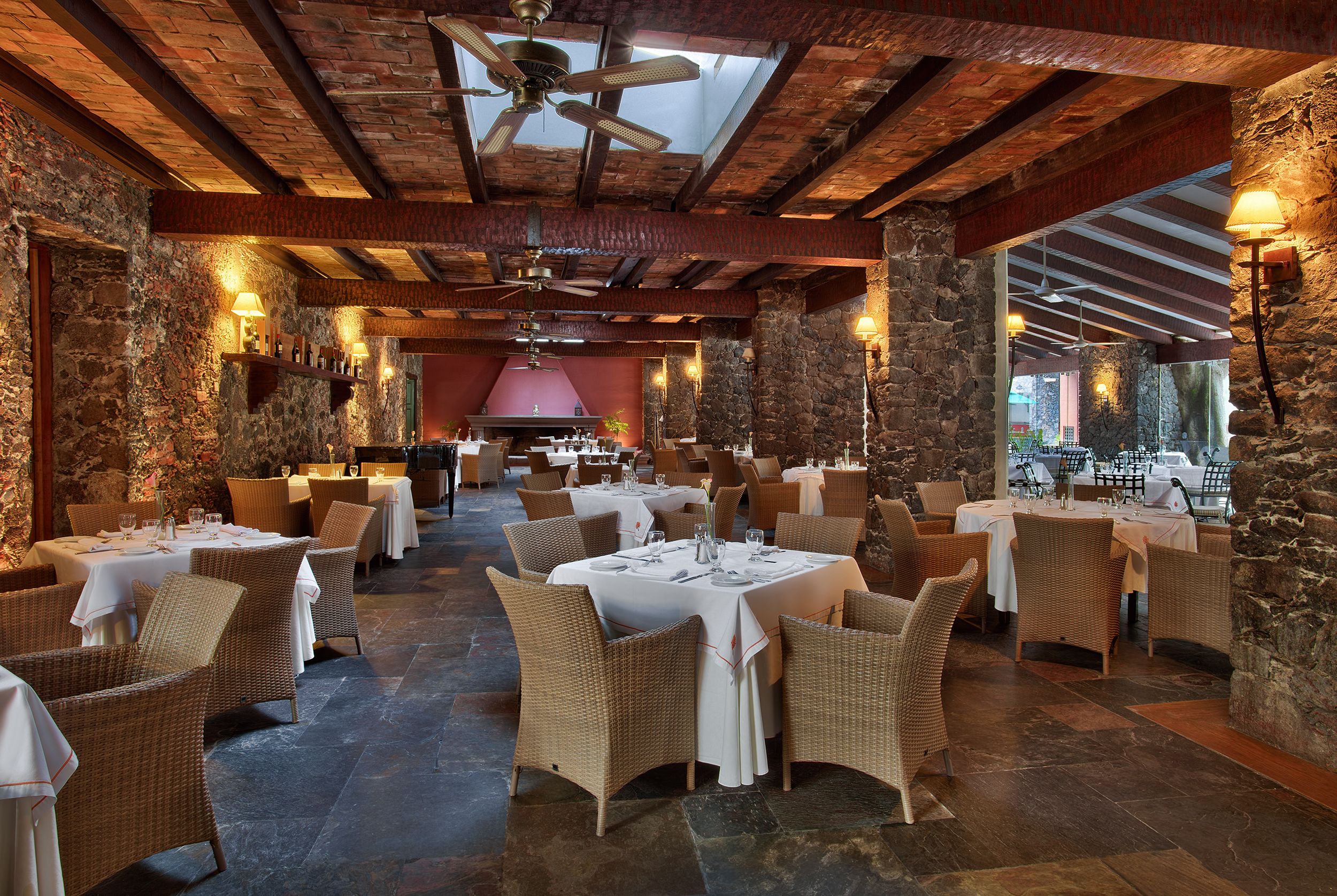 a room with tables and chairs
