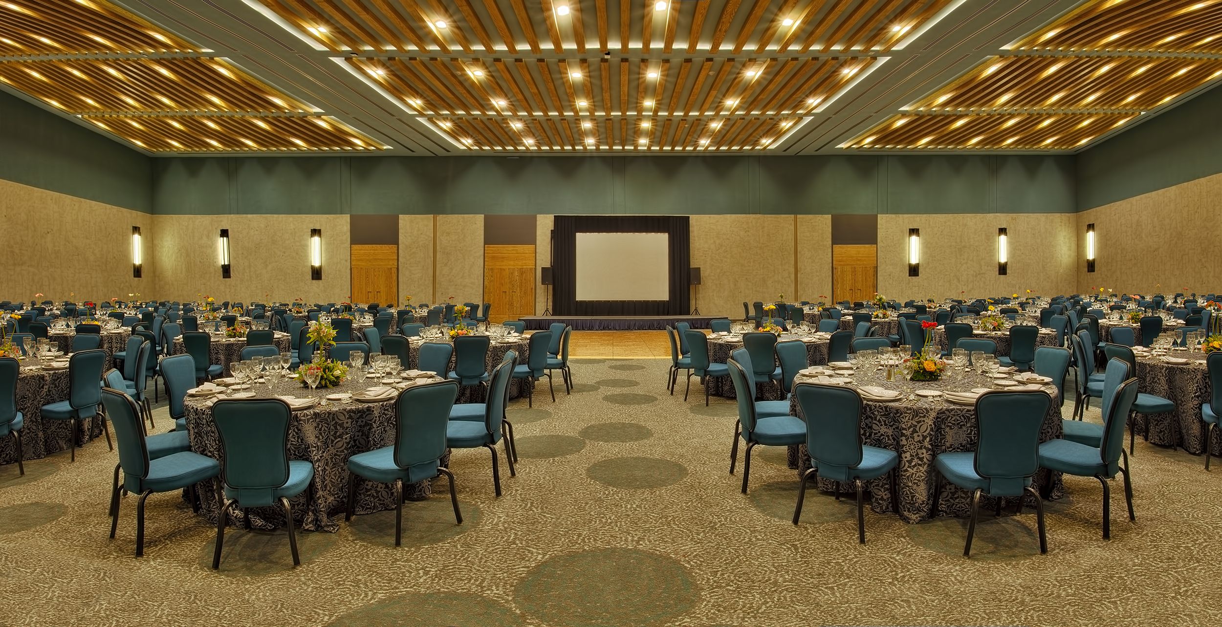 a room with tables and chairs