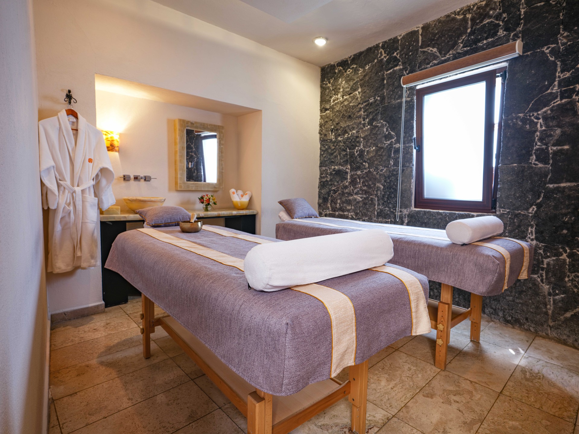 a massage table in a room