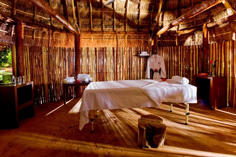 a massage table in a room