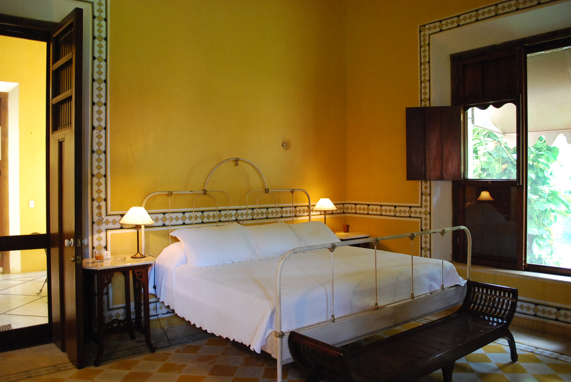 a bed in a room