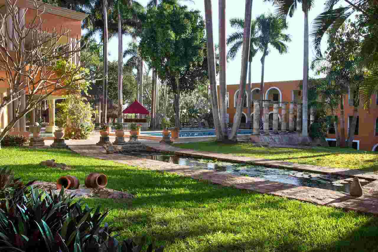 a pool in a courtyard