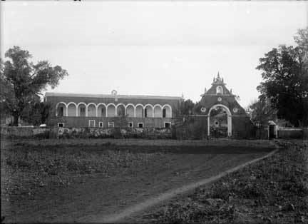 a large building with a large arch