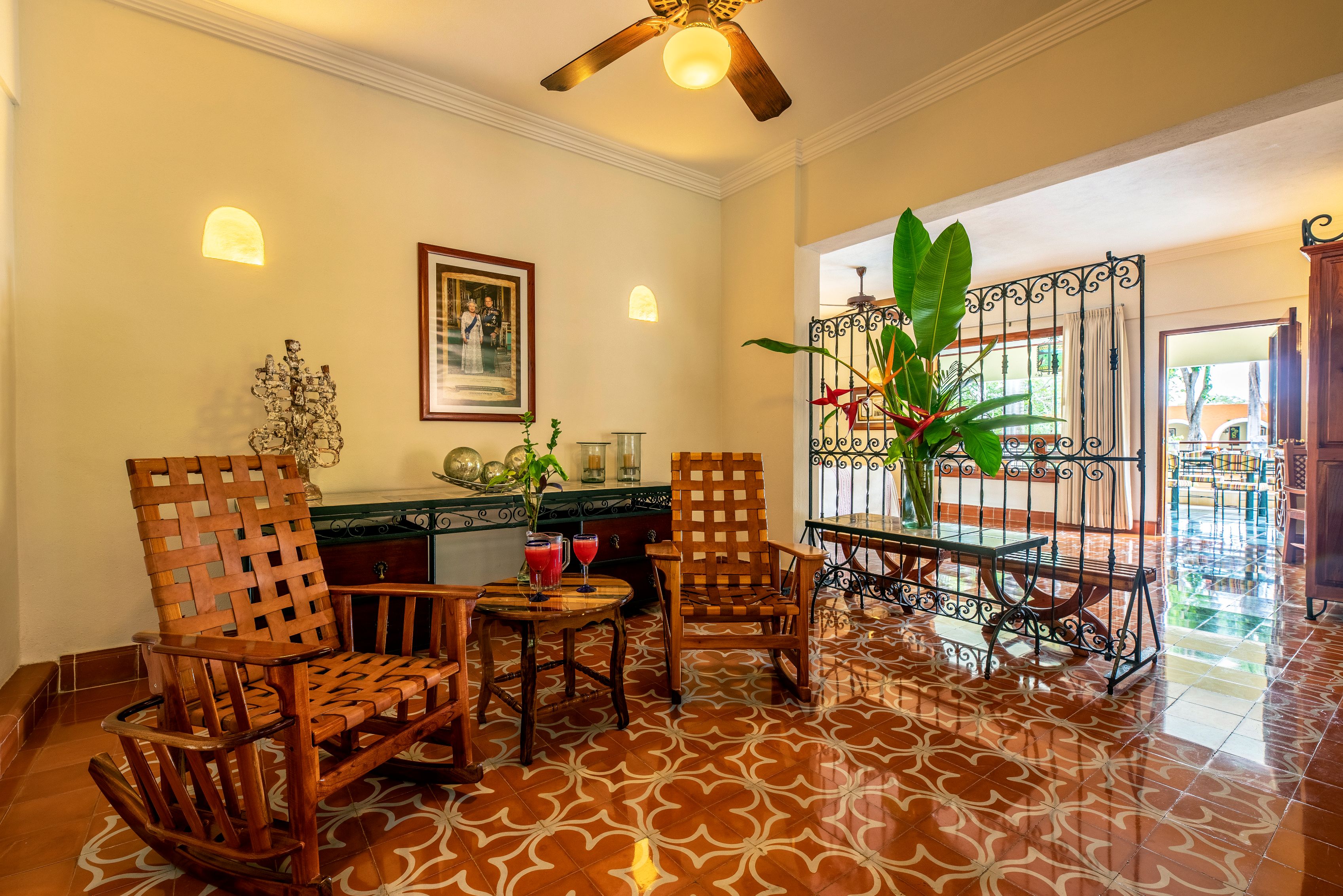 a room with chairs and a table