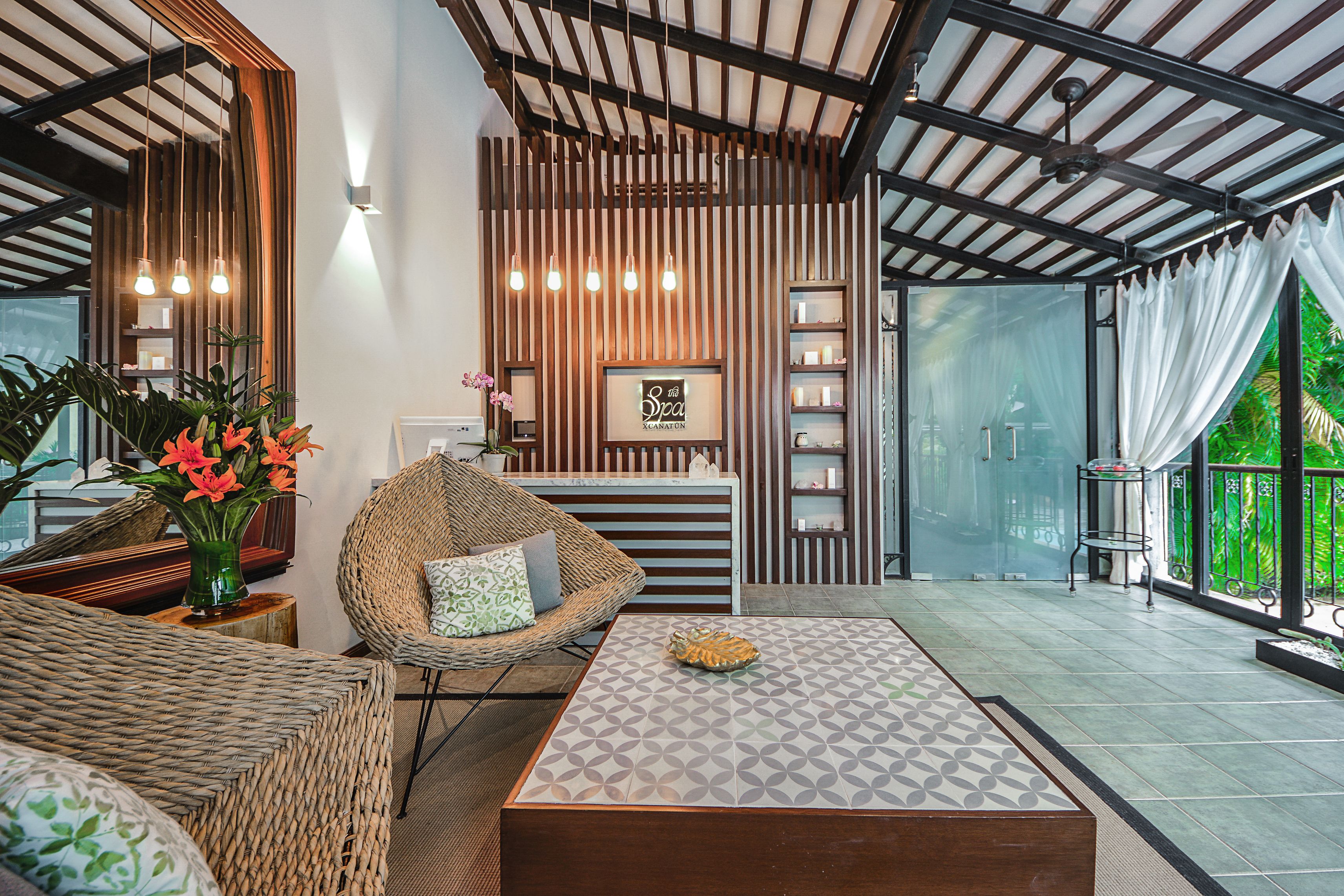 a room with a table and chairs