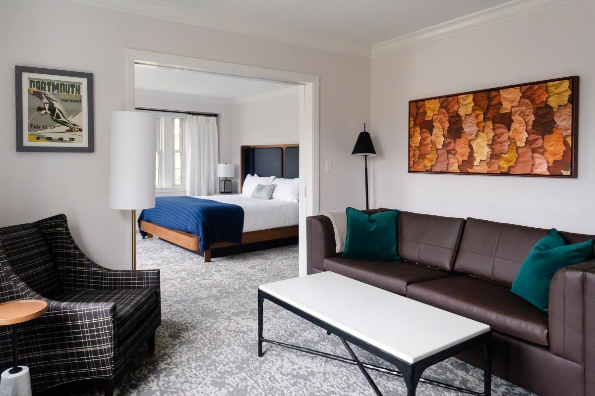 a room with a couch and a bed