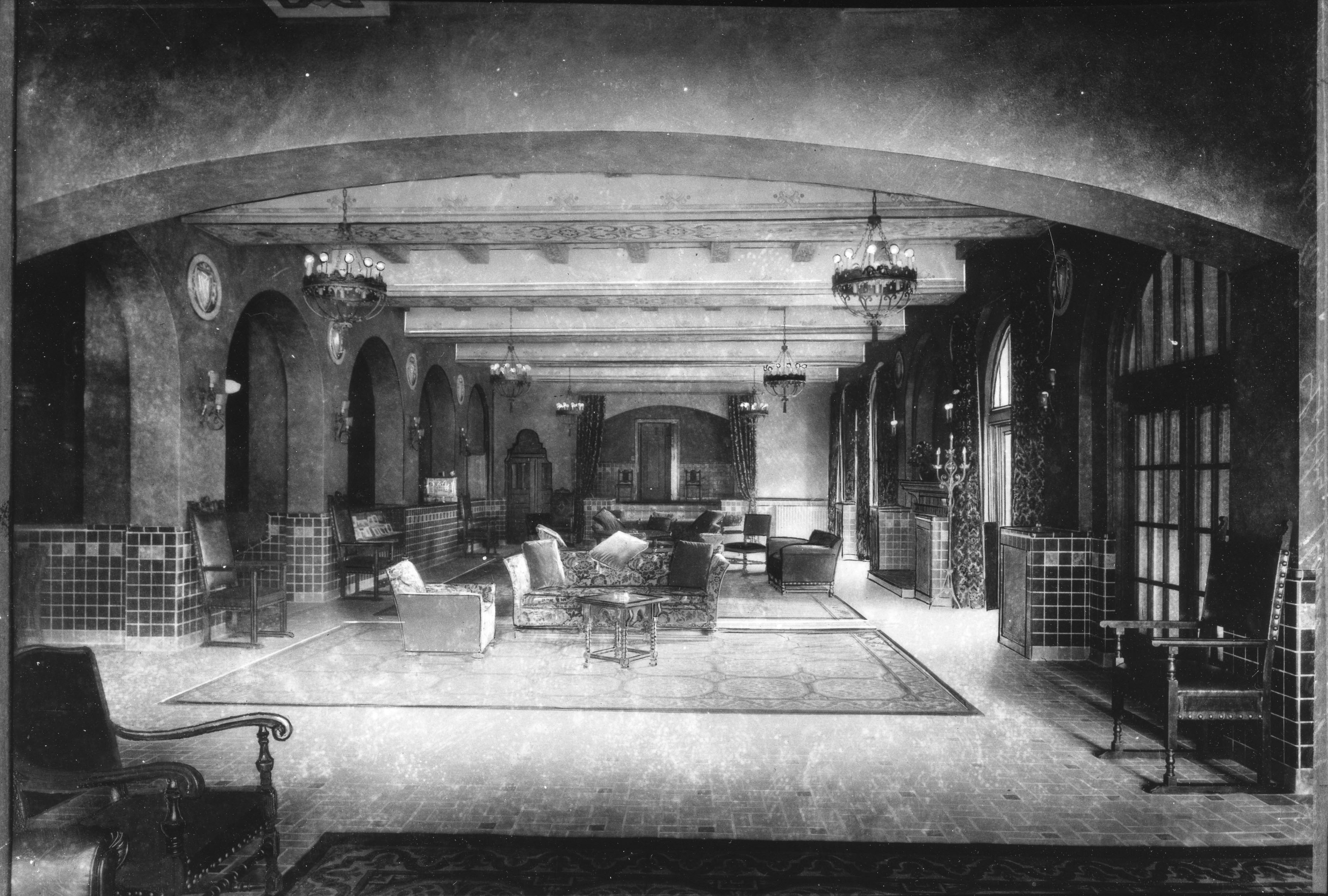 a black and white photo of a room