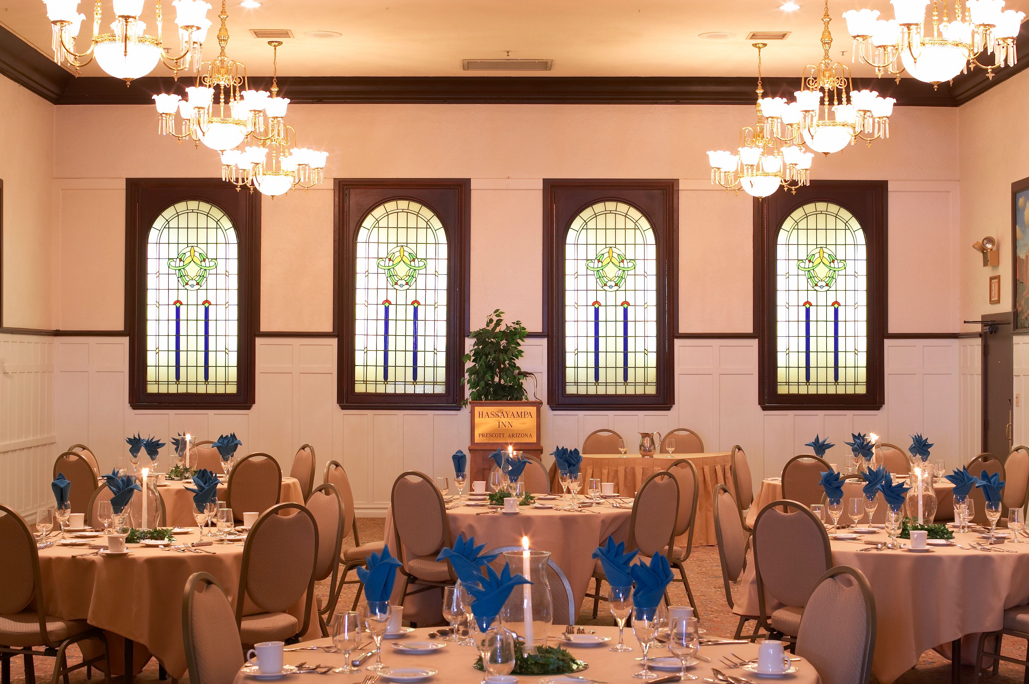 a room with tables and chairs