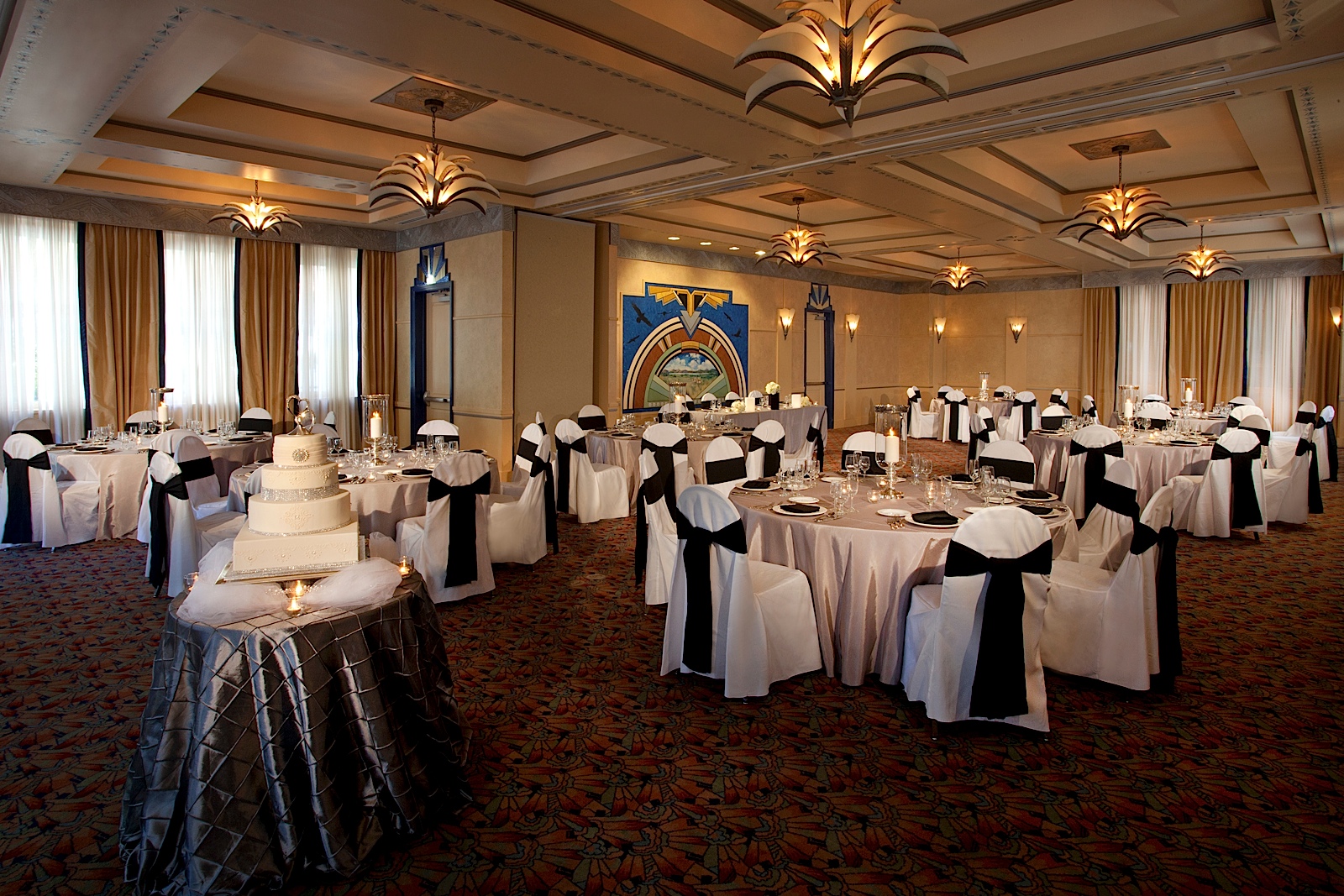 a room with tables and chairs