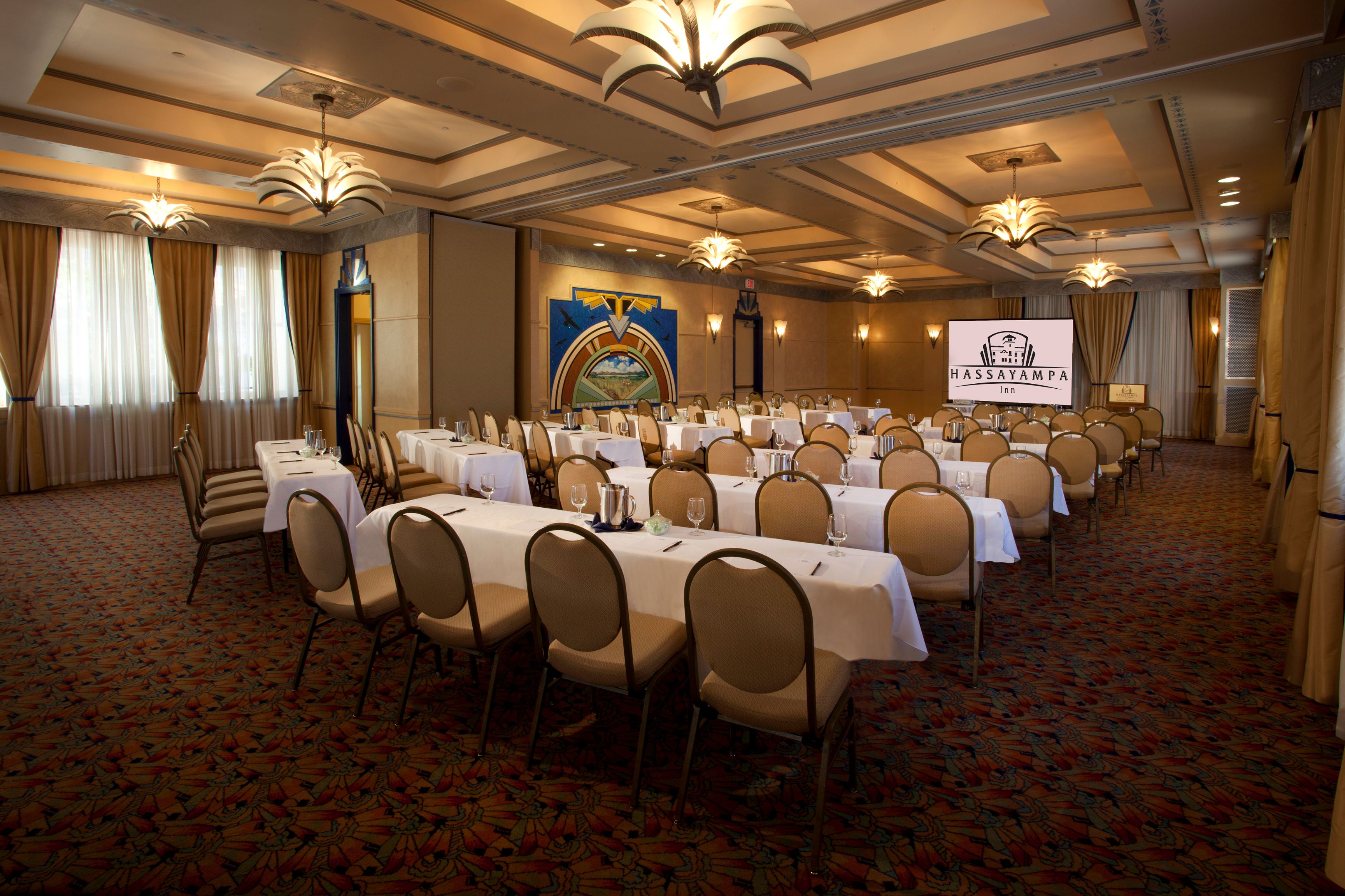 a room with tables and chairs