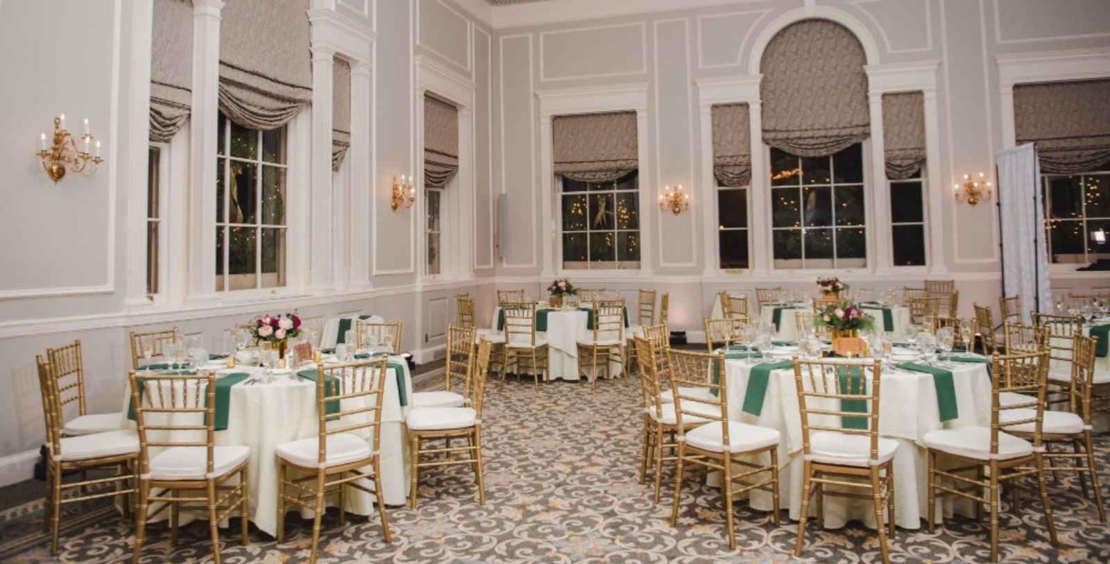a room with tables and chairs
