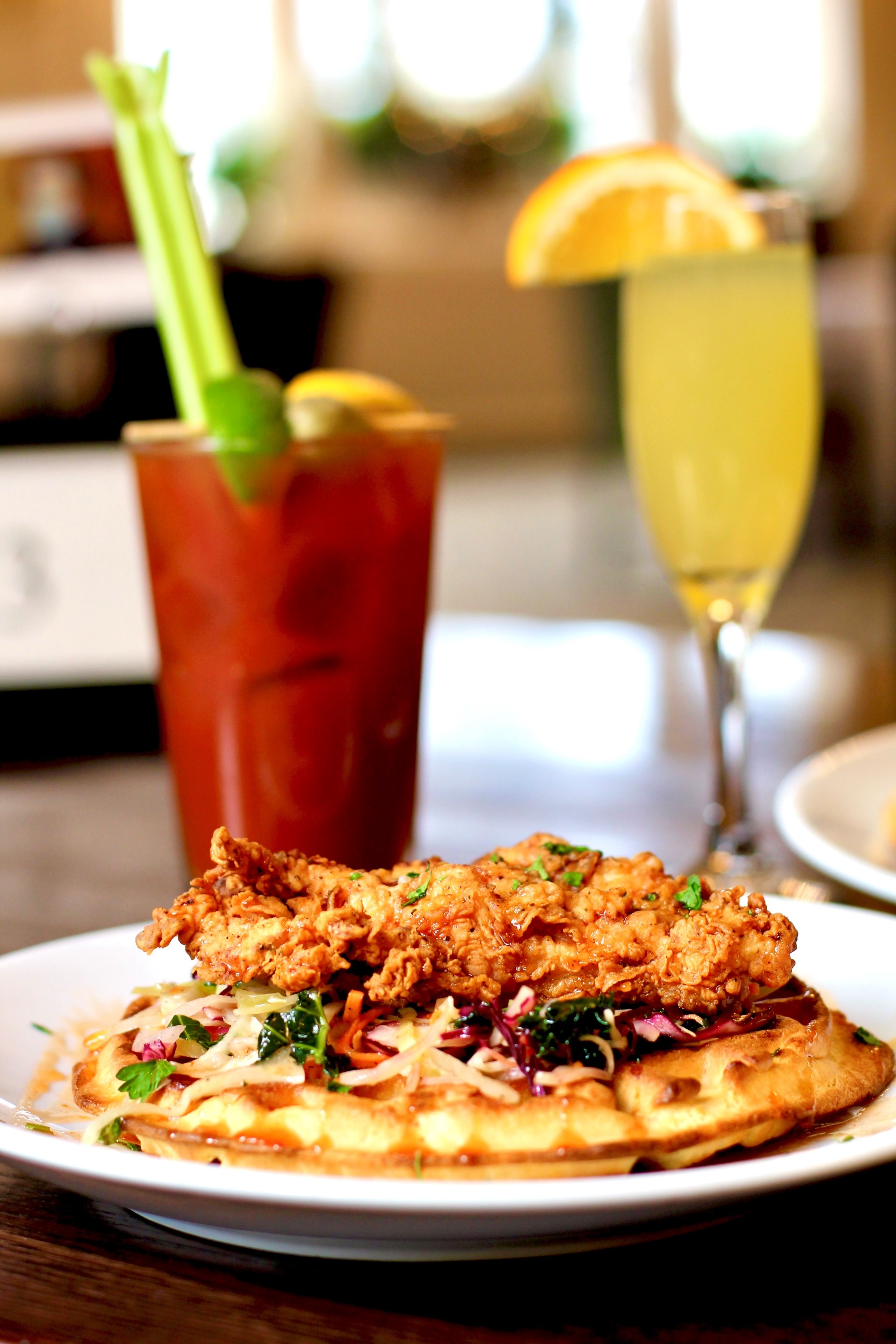 a plate of food and a drink