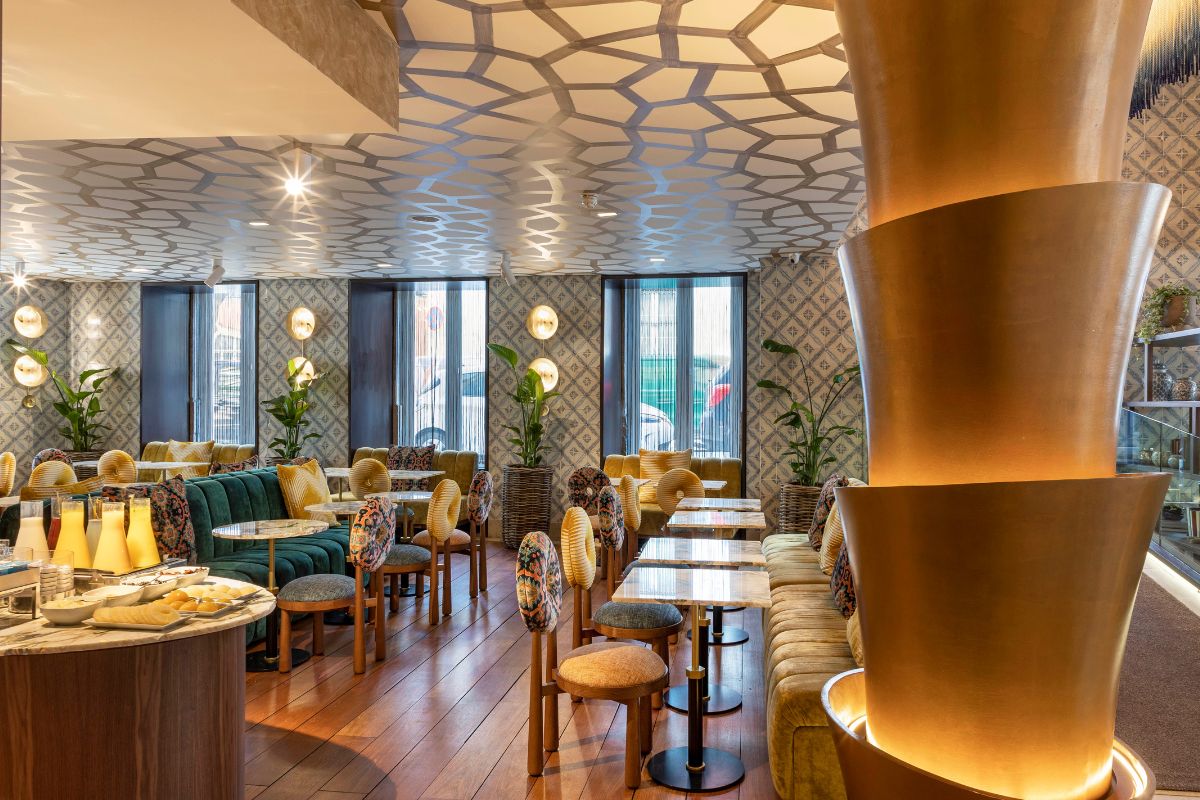a room with tables and chairs