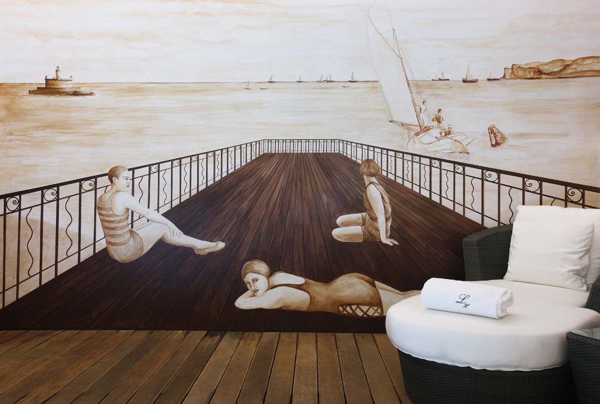 a painting of people on a wall