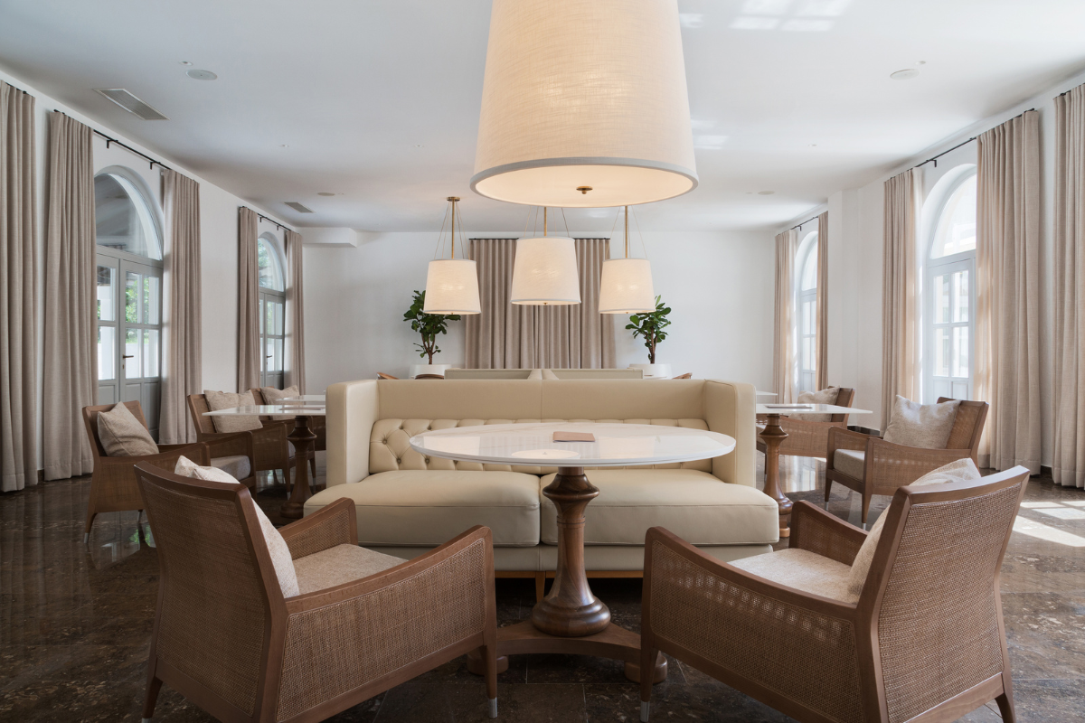 a room with a table and chairs