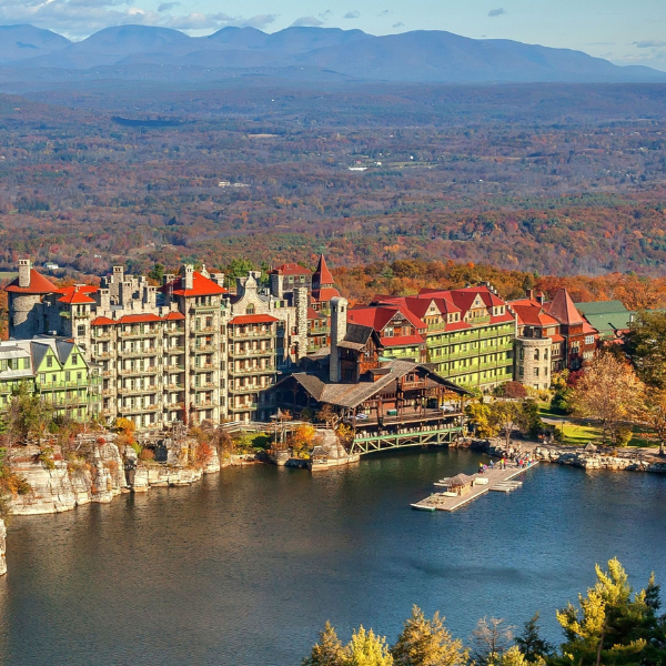 a large building next to a lake