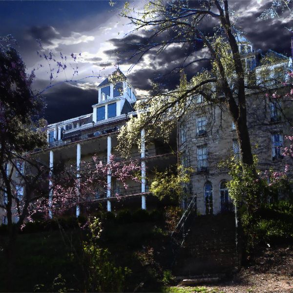 a large building with a large porch