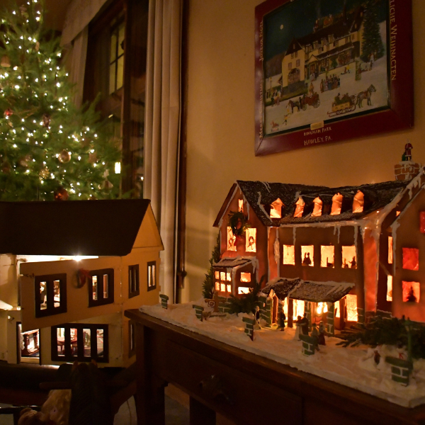 a christmas tree and a model of houses