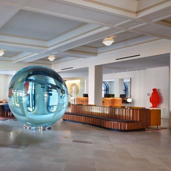 a large glass ball in a room