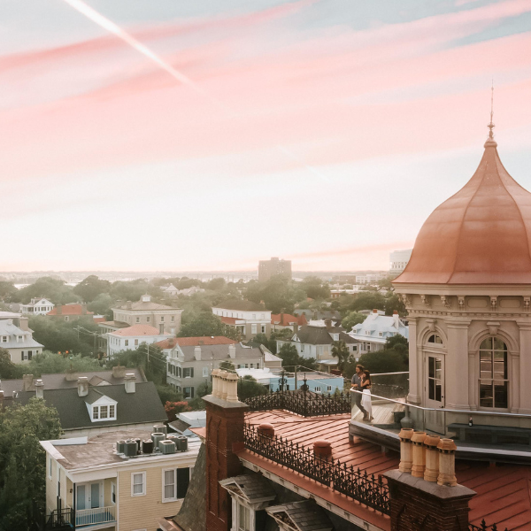 a person standing on a roof