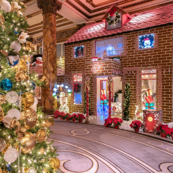 a christmas tree in a building