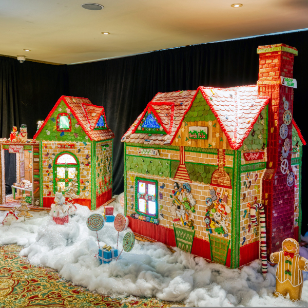 a gingerbread house display