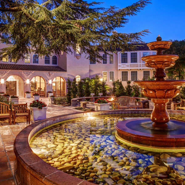a fountain in a courtyard