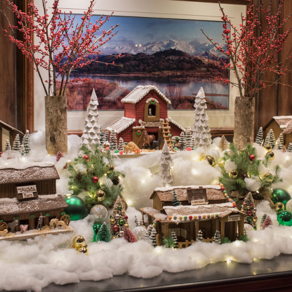 a display of a christmas village