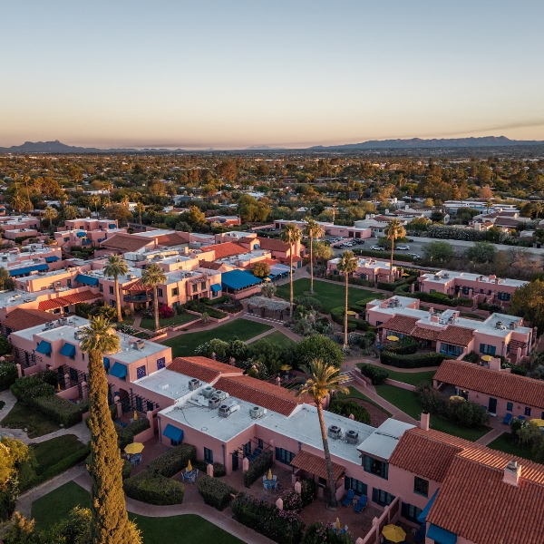 a aerial view of a town