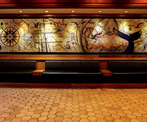 a long bench in a room